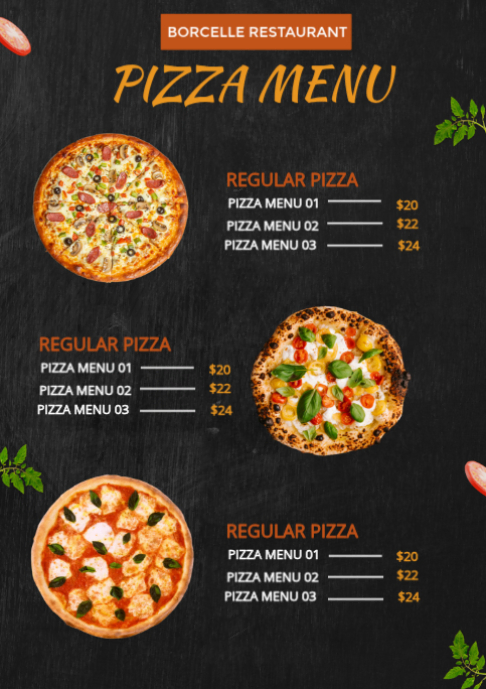 Black Pizza Menu A2 Template | PosterMyWall
