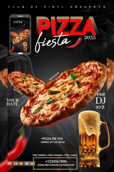 Black Pizza Party Day Poster Template | PosterMyWall