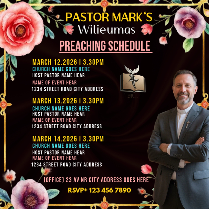 Black Preaching Schedule Instagram Post Template | PosterMyWall