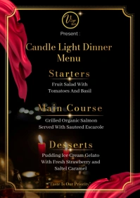 Black Profesional Candle Light Dinner List Menu A6 template