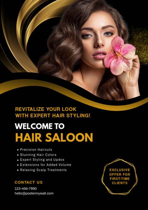 Black Profesional Hair Salon Flyer A4 template