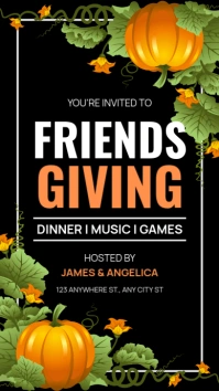 Black Profesional Orange Friendsgiving Tampilan Digital (9:16) template