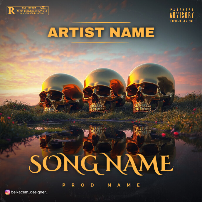 Black Professional 3 Gold Skull Album Cover Template | PosterMyWall