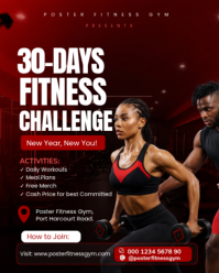 Black Professional 30 Days Fitness Challenge Gym Flyer Template  Instagram Portrait