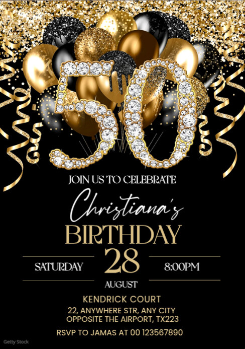 Black Professional 50th Birthday Flyer A5 Template | PosterMyWall