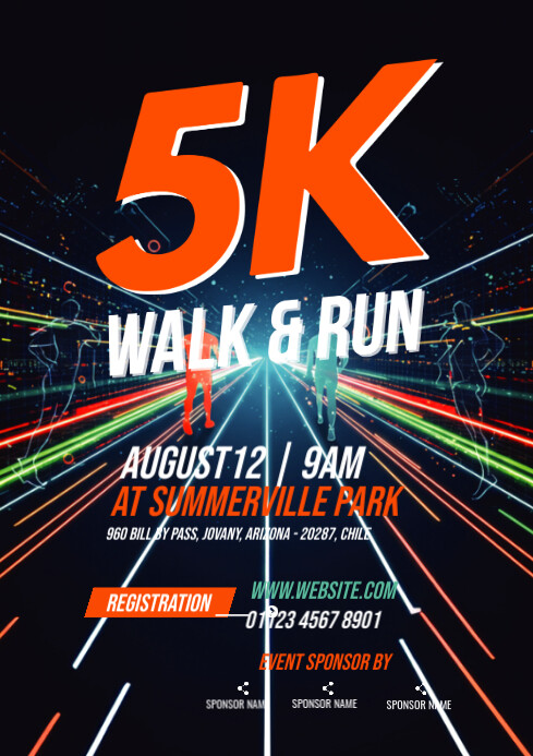 Black Professional 5k Walk &run Flyer Template A4 | PosterMyWall