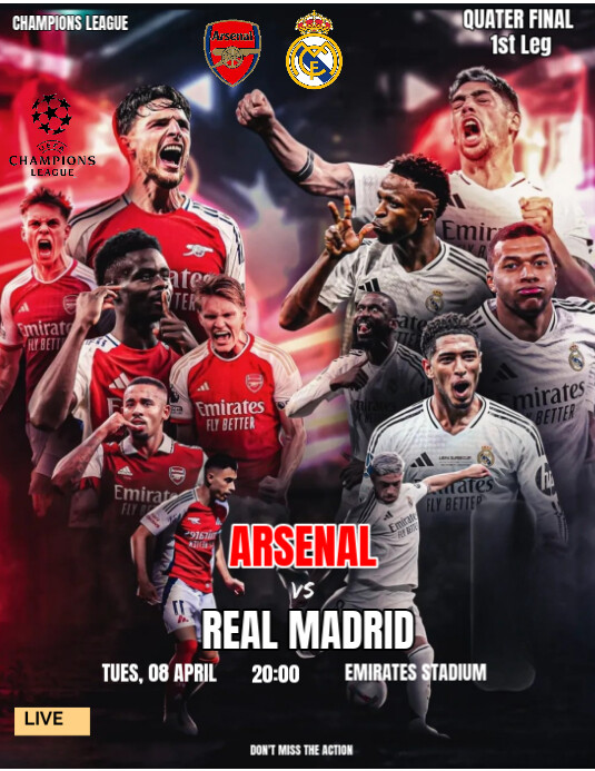 Copy of Black Professional Arsenal Vs Real Madrid Ucl Matchday Flyer ...