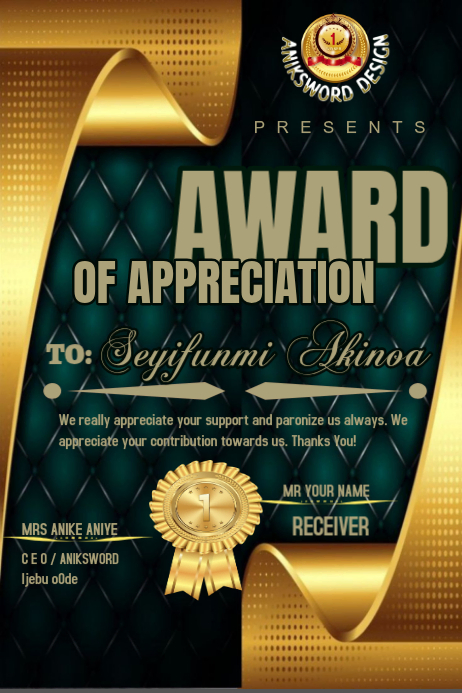 Award Of Appreciation Posters Template | PosterMyWall