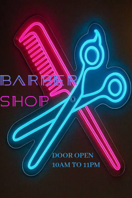 Black Professional Barber Shop Neon Sign Poster Template | PosterMyWall