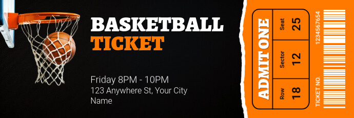 Black Professional Basketball Ticket Twitter Banner template