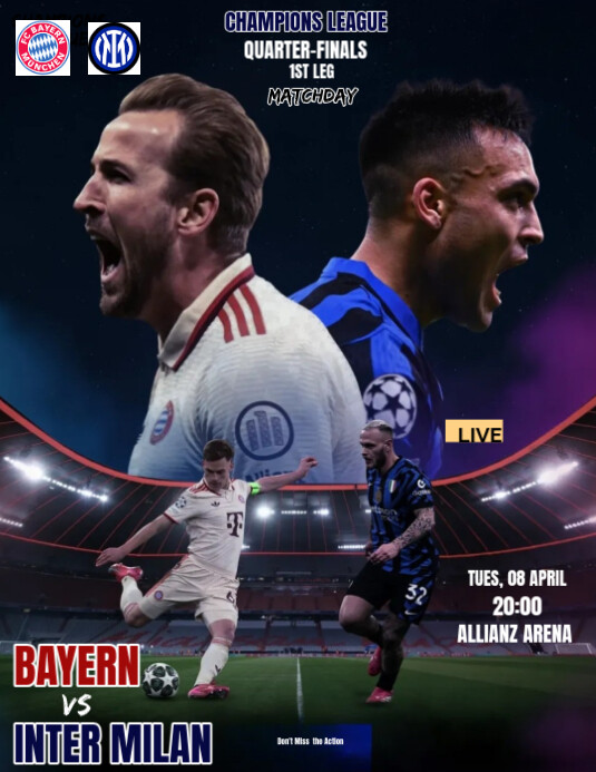 Black Professional Bayern Munich Vs Inter Milan Ucl Quater-finals Templates  Flyer (us Letter)