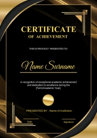 Black Professional Black And Gold Academic Achievement Certificate Template For School Or College - A4