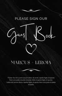 Black Professional Black And White Marble Background Please Sign Our Guest Book Half Page Wide template