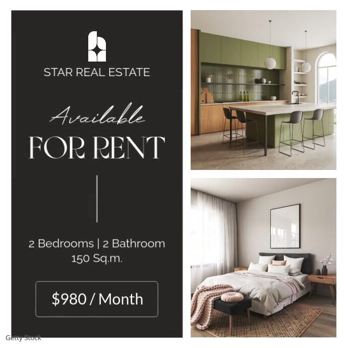 Black Professional Black And White Modern Apartment For Rent Minimal Instagram Post Banner Advertisi template
