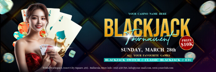 Black Professional Black Jack Tournament, Casino Poker Twitter Banner template