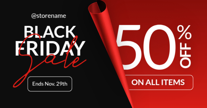 Black Professional Black White And Red Modern Black Friday Advertising 50% Off Discounts Advertising Facebook 共享图片 template