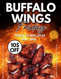 Black Professional Buffalo Wings Flyer (us Le template