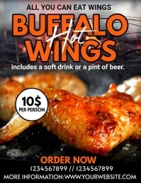 Black Professional Buffalo Wings Flyer (us Le Volante (Carta US) template