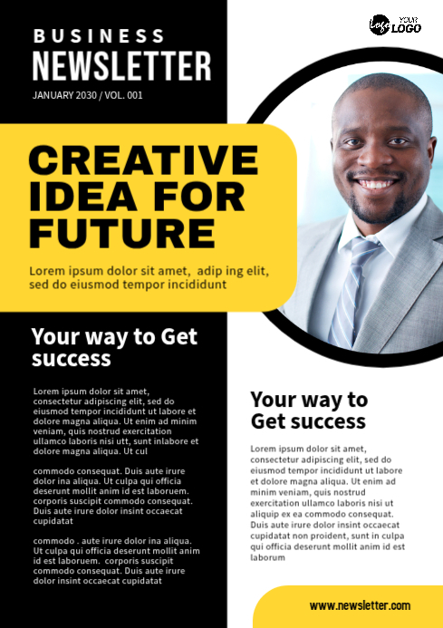 Black Professional Business Newsletter A4 Template | PosterMyWall
