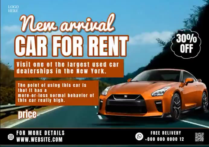 Black Professional Car Rental Promotion A4 Video Template | PosterMyWall