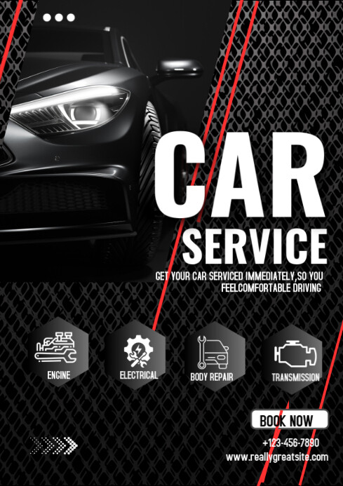 Black Professional Car Services Post A4 Template | PosterMyWall