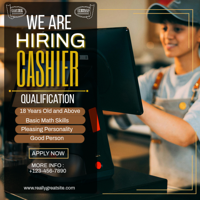 Black Professional Cashier Job Hiring Template | PosterMyWall