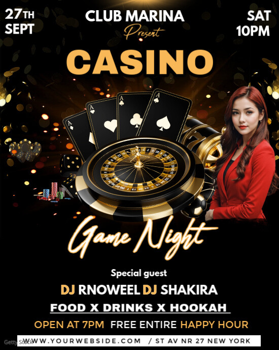 Black Professional Casino Game Night Party  Instagram Portrait template