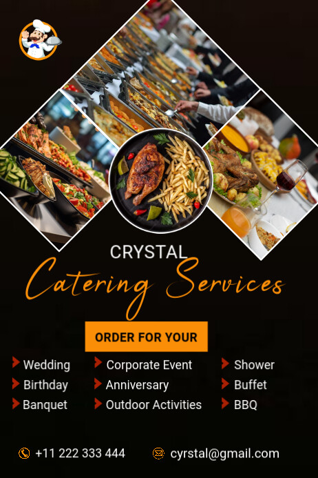 Black Professional Catering Service Poster Template | PosterMyWall
