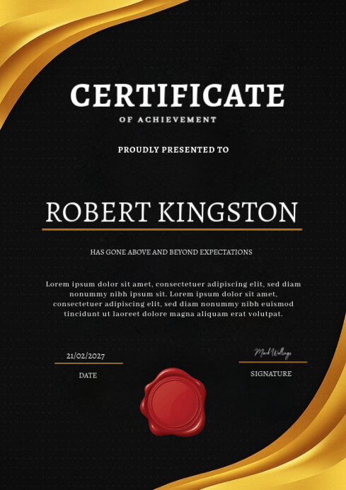 Black Professional Certificate Of Achievement A4 Template | PosterMyWall