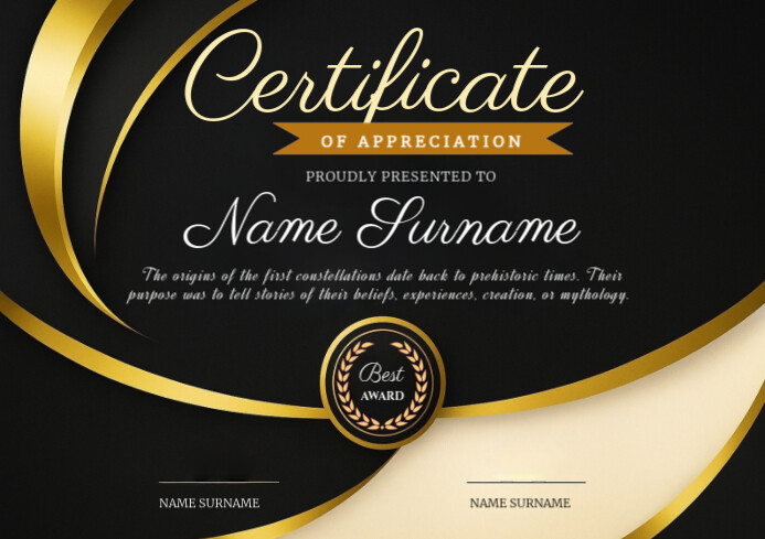 Black Professional Certificate Of Appreciation A4 Template | PosterMyWall