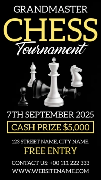 Black Professional Chess Tournament Flyer Tem Digital Display (9:16) template