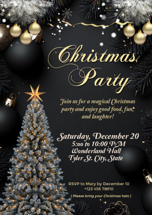 Black Christmas Party A4 Template | PosterMyWall
