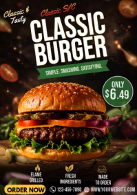 Black Professional Classic Tasty Burger Promotional Poster A2 template