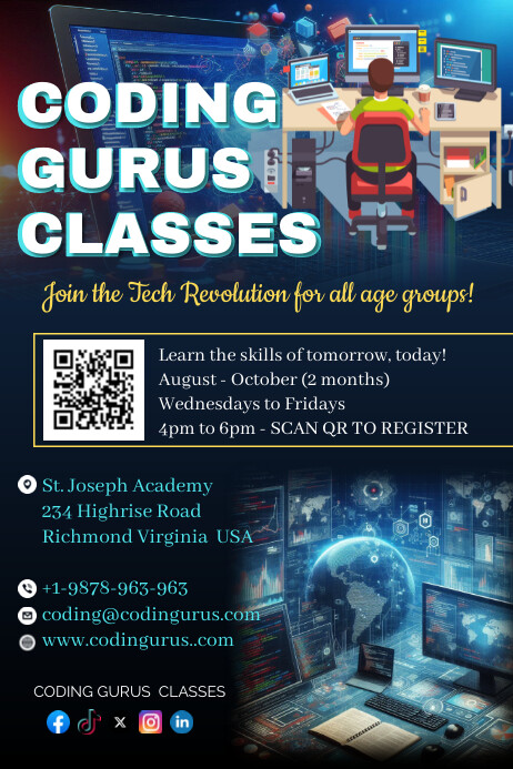 Black Professional Coding Class Ad Poster Template | PosterMyWall