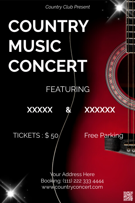 Concert Post Example Black Professional Country Music Concert Post Template | PosterMyWall
