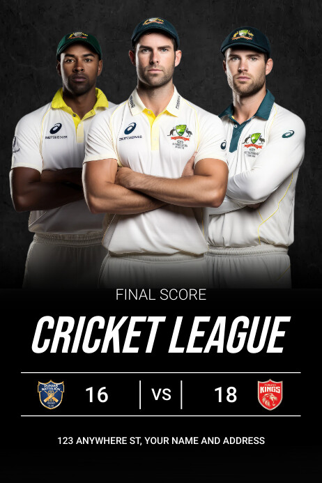 Cricket Turf Rend Poster Sample Modèle Black Professional Cricket League Poster | PosterMyWall