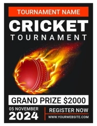 Black Professional Cricket Tournament Flyer (us Letter) template