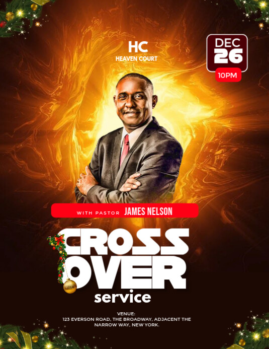 Black Professional Cross Over Crossing Over  Christmas Carol, Christmas Church, Revival Prayer Worsh Flyer (US Letter) template