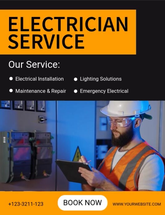 Black Professional Electrician Service Flyer (us Letter) Pamflet (VSA Brief) template