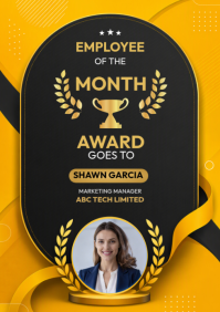 สีดำ Employee of the Month Award A4 Template