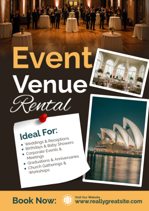 Black Professional Event Venue Rental Poster Template A2 | PosterMyWall