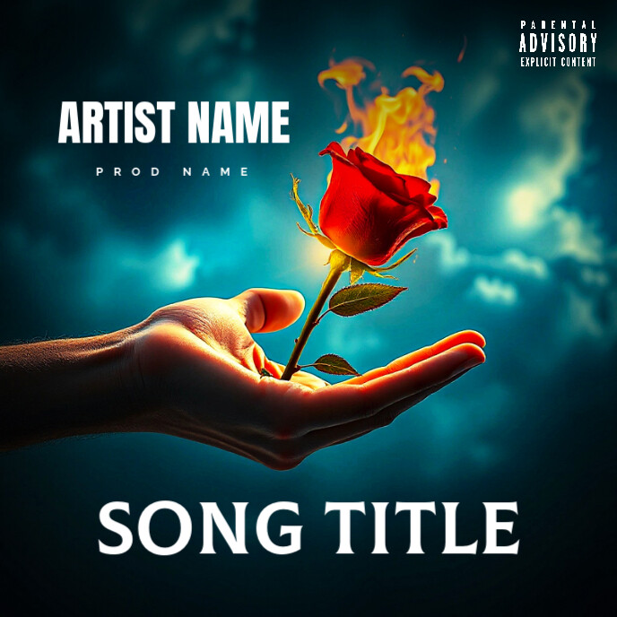 Black Professional Fire Roses Album Cover Template | PosterMyWall