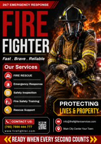 黑色 Firefighter Services A4 Template