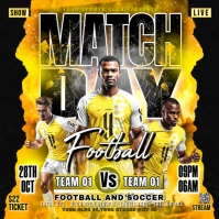 Black Professional Football Match Day Flyer Square (1:1) template