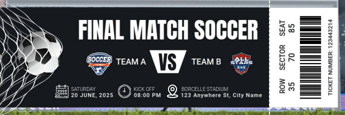 Black Professional Football Soccer Ticket Twitter Banner template