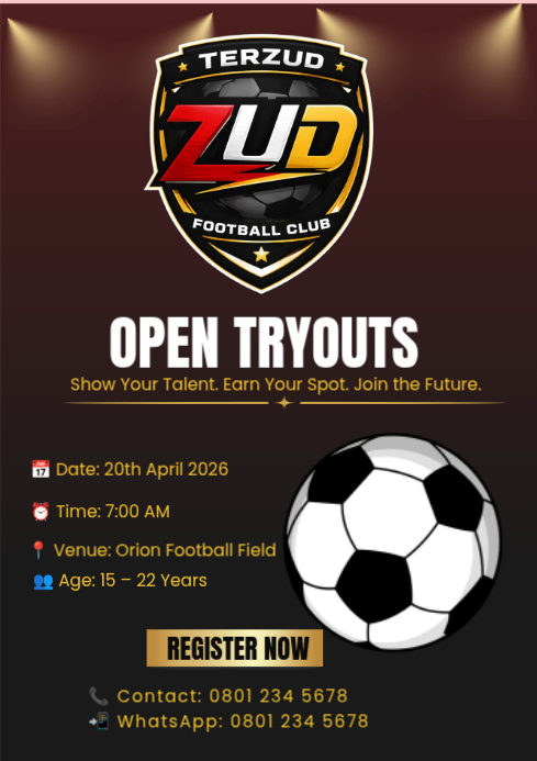 Black Football Tryouts A3 Template | PosterMyWall