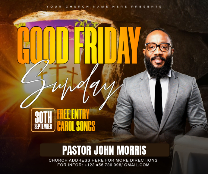 Black Professional Good Friday Church Event Medium Rectangle Template ...
