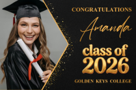 Black Professional Graduation Announcement Banner 4' × 6' template