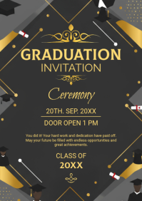 Black Professional Graduation Invitation A4 template