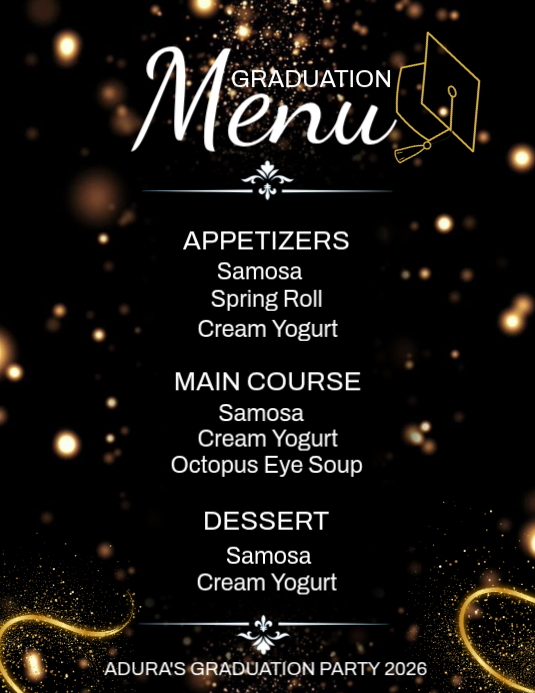 Graduation Mod Menu Graduation Party Menu Template | PosterMyWall